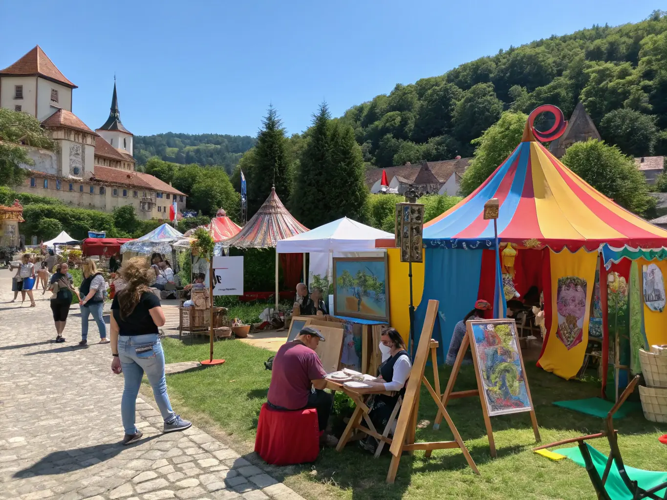 A lively community festival with porcelain art displays, live demonstrations, and interactive activities.